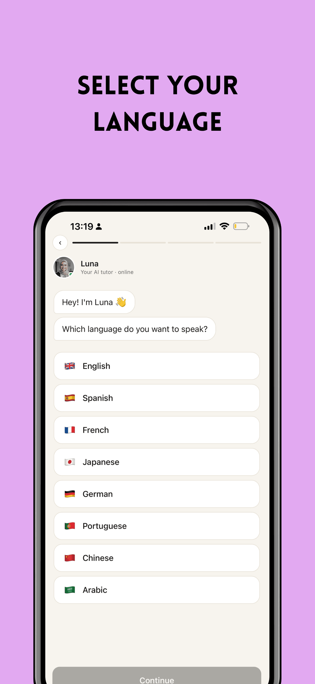 Choosing a language in Fina AI