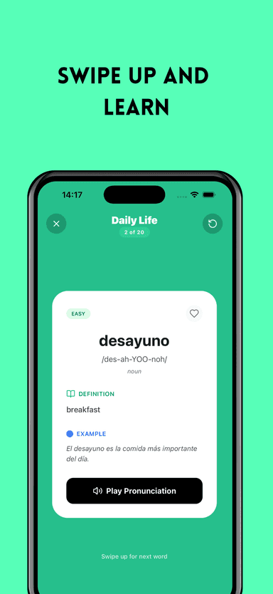 Swipe-to-learn vocabulary cards