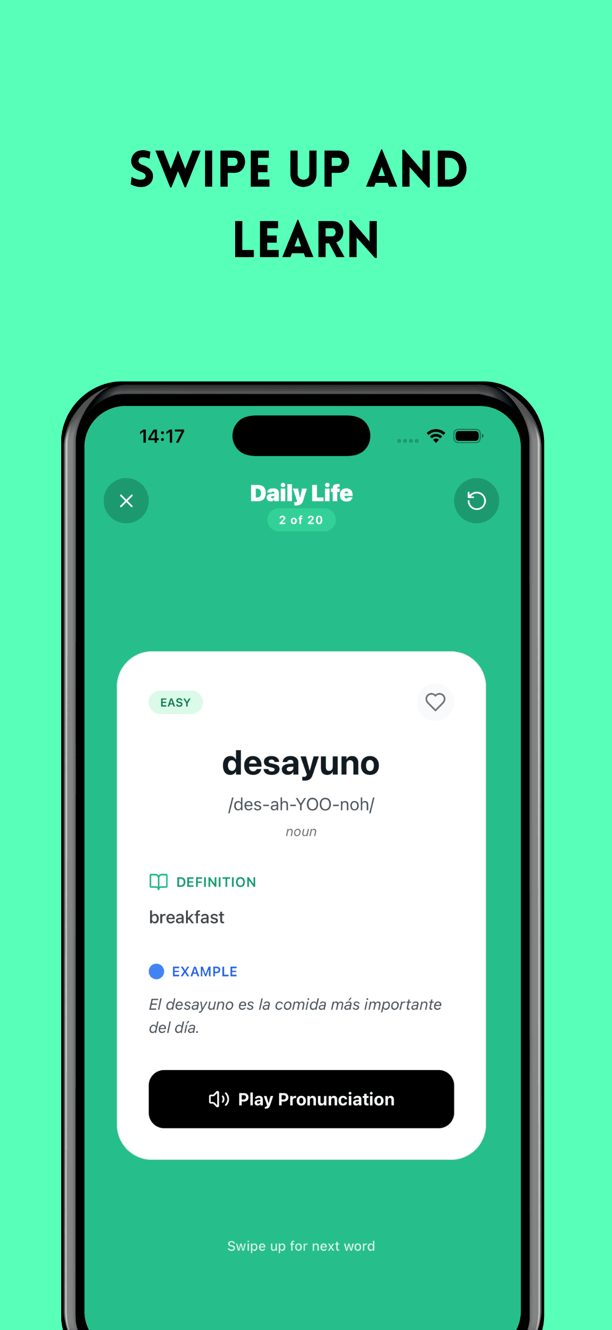 Swipe-to-learn vocabulary cards
